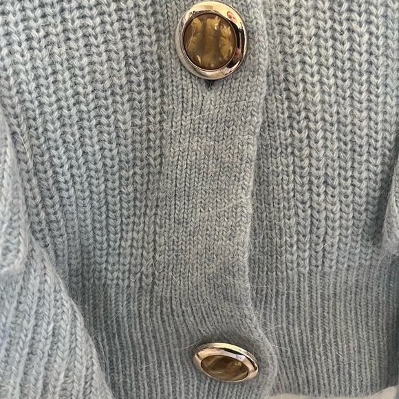 Baby blue wool rabbit hair ruffle button sweater soft small V neck long sleeve - Picture 6 of 6